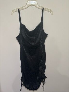 Black Satin Leopard-Print Cowl Neck Slip Dress